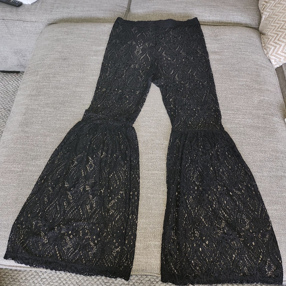 Black Lace Flared Pants